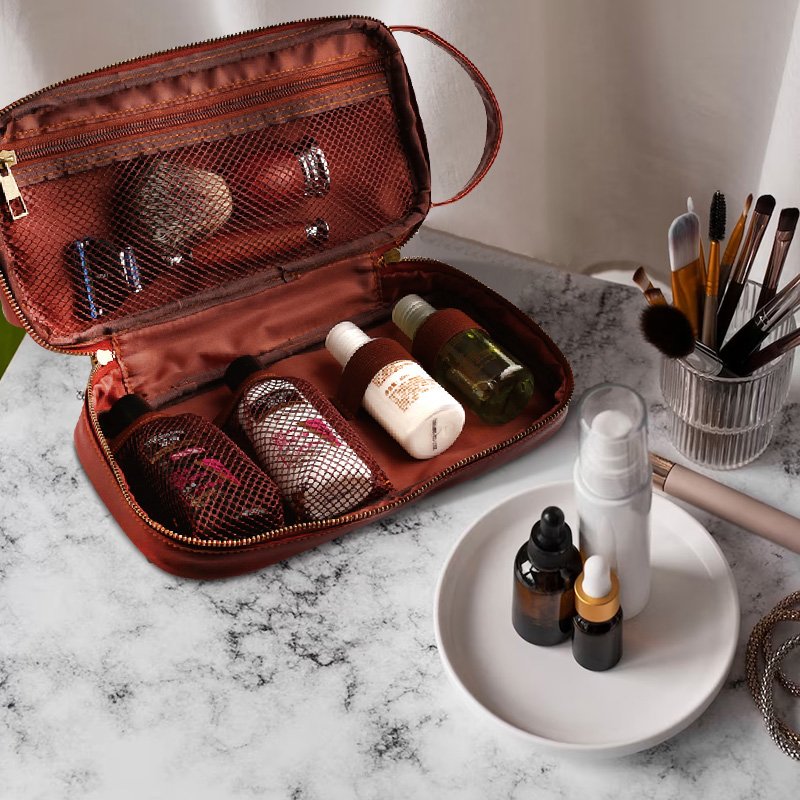 Large Capacity Travel Shaving Dopp Kit Water proof Bathroom Double layer Toiletries Organizer Leather Cosmetic Bag with handle
