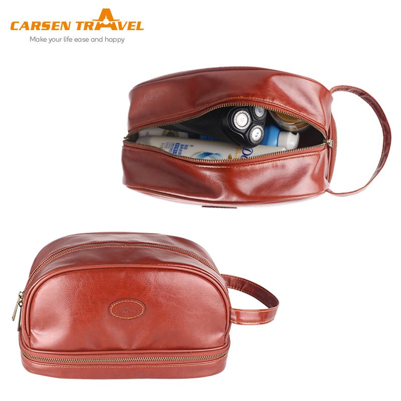 Large Capacity Travel Shaving Dopp Kit Water proof Bathroom Double layer Toiletries Organizer Leather Cosmetic Bag with handle