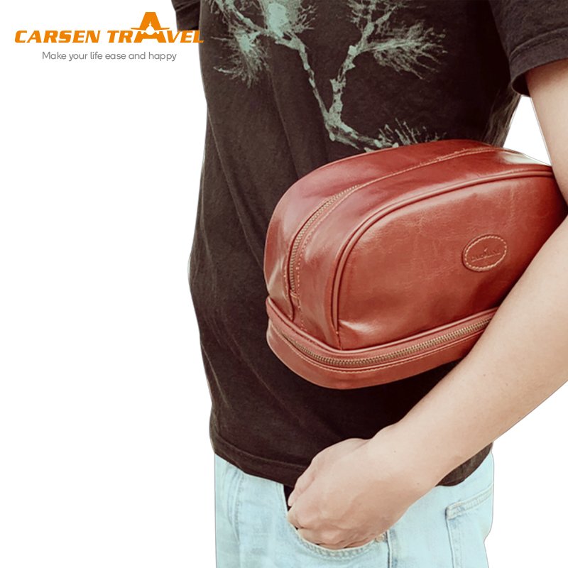 Large Capacity Travel Shaving Dopp Kit Water proof Bathroom Double layer Toiletries Organizer Leather Cosmetic Bag with handle