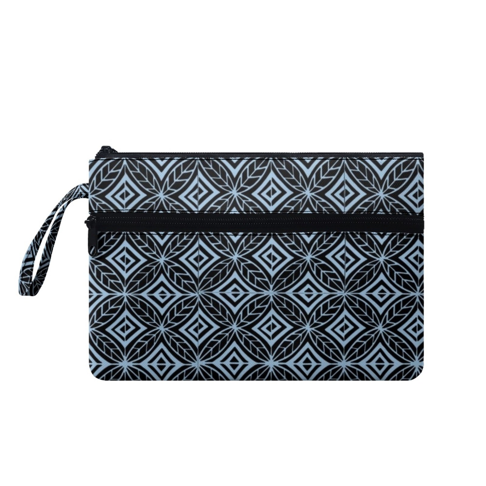 Print on Demand Geometric Floral Pattern Two Zipper Compartment Handbag Women's Small Crossbody Bag Wristlet Clutch Hand Bag