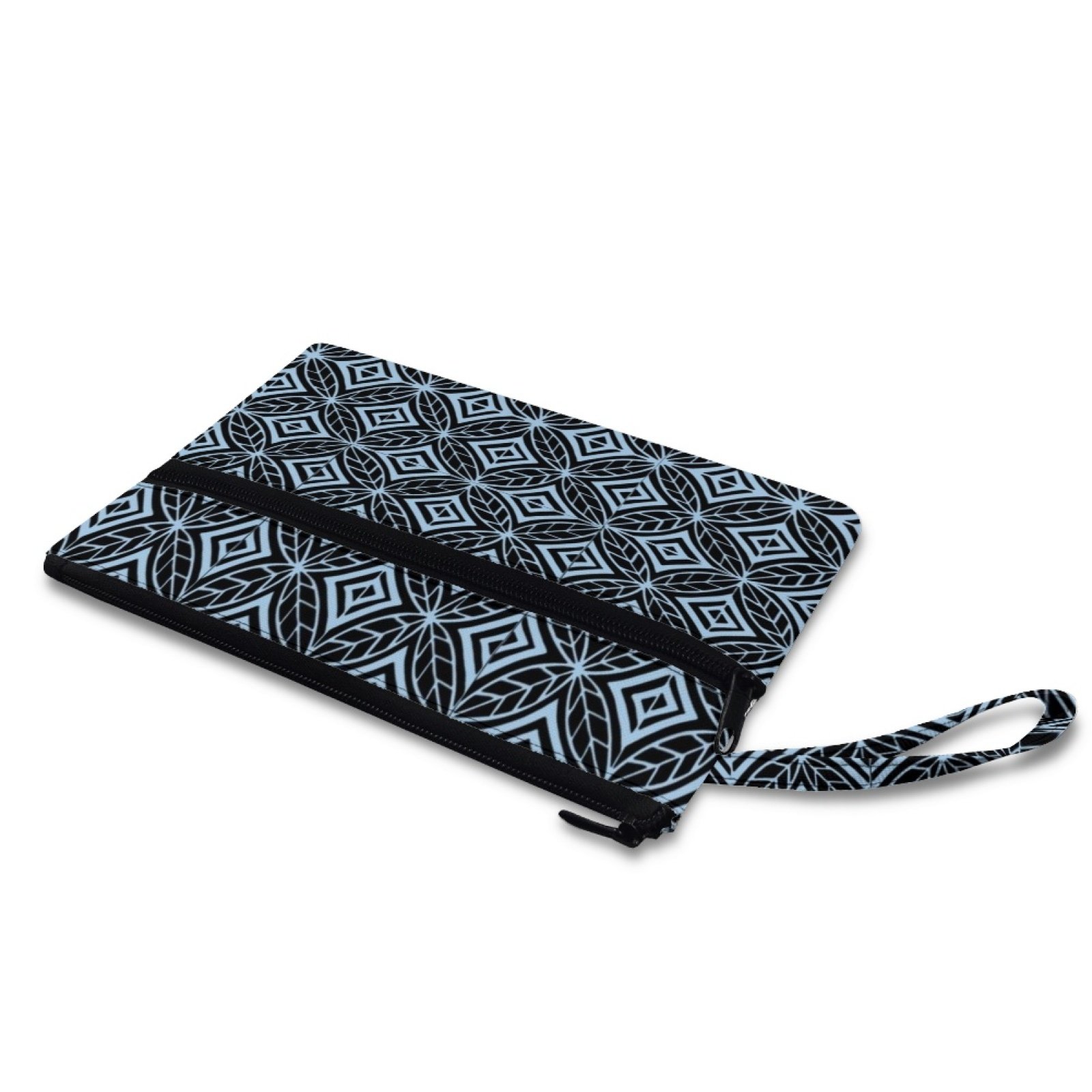 Print on Demand Geometric Floral Pattern Two Zipper Compartment Handbag Women's Small Crossbody Bag Wristlet Clutch Hand Bag