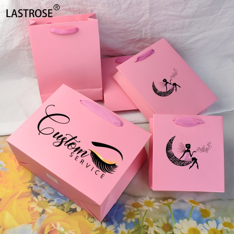 Recyclable pink gift bags with your own logo luxury shopping bags wholesale paper packaging handbag for women cosmetic bags