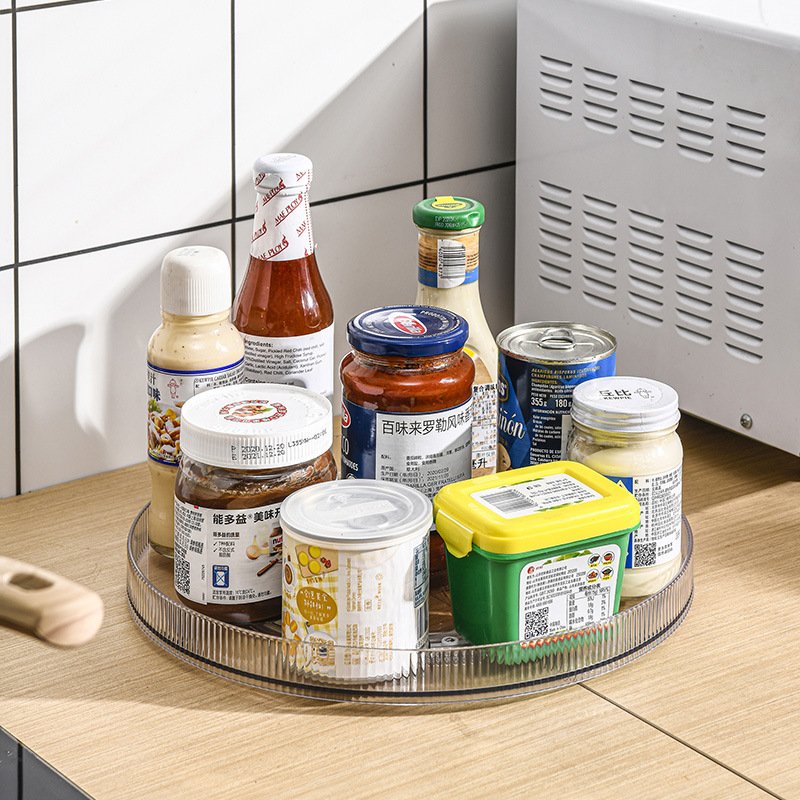 1 Tier Clear Plastic Turntable Organizer Rotating Makeup Display Cabinet Perfume Organizer for Kitchen Bathroom Dorm Bedroom