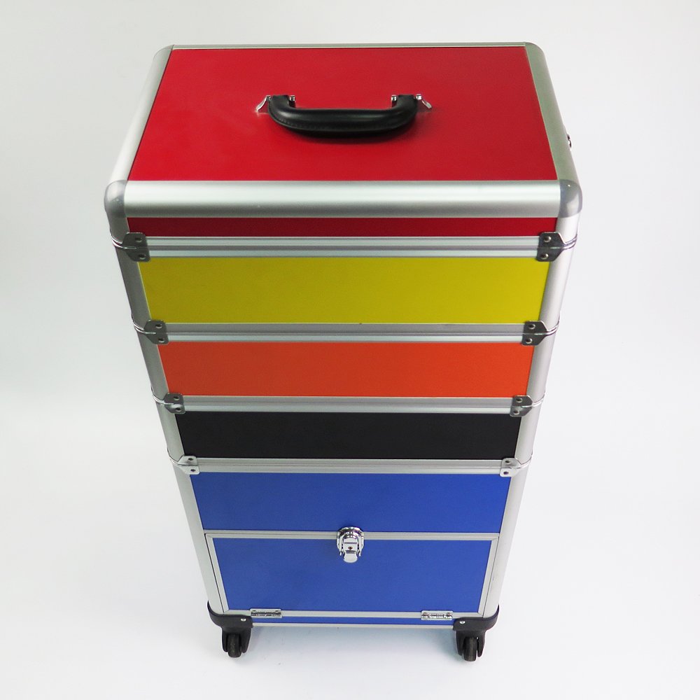 Pink Rolling Makeup Case 4 In1 Cosmetic Lockable Trolley 4 Removable Wheels Nail Artist Travel Train Organizer Box