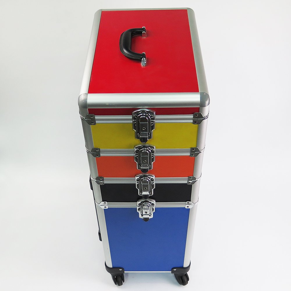 Pink Rolling Makeup Case 4 In1 Cosmetic Lockable Trolley 4 Removable Wheels Nail Artist Travel Train Organizer Box