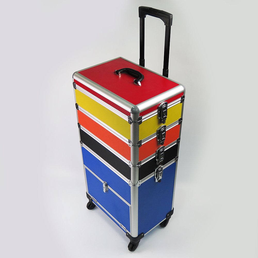 Pink Rolling Makeup Case 4 In1 Cosmetic Lockable Trolley 4 Removable Wheels Nail Artist Travel Train Organizer Box