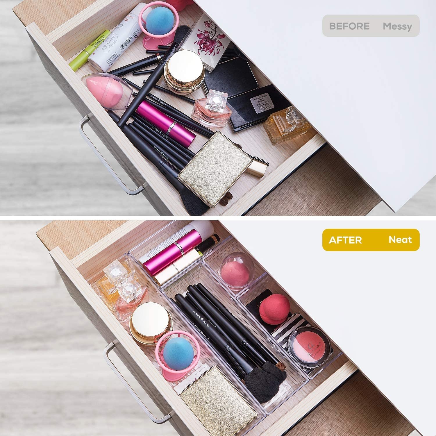 High Quality 14 Pack Clear Acrylic Drawer Organizer Storage Containers Open for Makeup Kitchen Utensils Jewelries