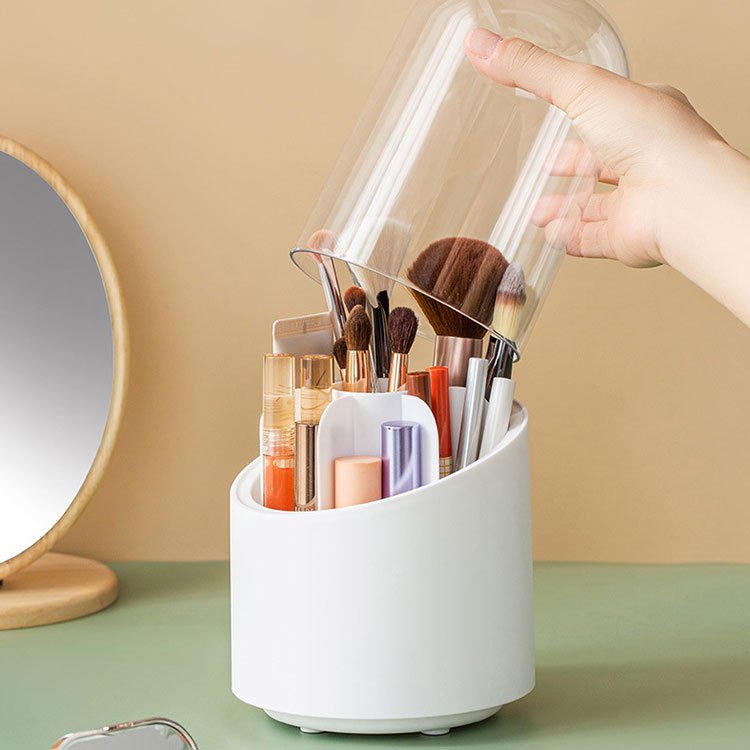 Makeup Organizer 360 Degree Rotating Dustproof Cosmetic Storage Case Makeup Brush Organizer with Lid