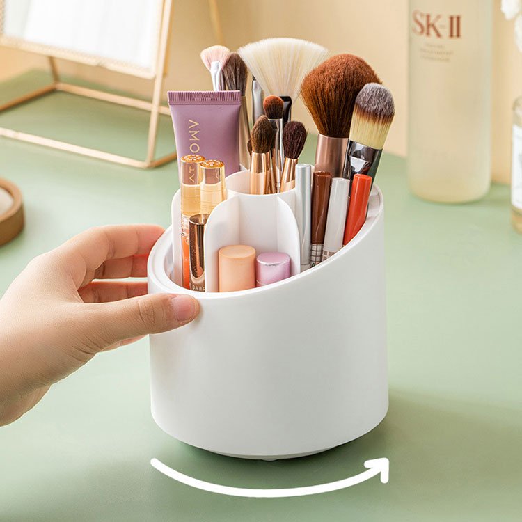 Makeup Organizer 360 Degree Rotating Dustproof Cosmetic Storage Case Makeup Brush Organizer with Lid