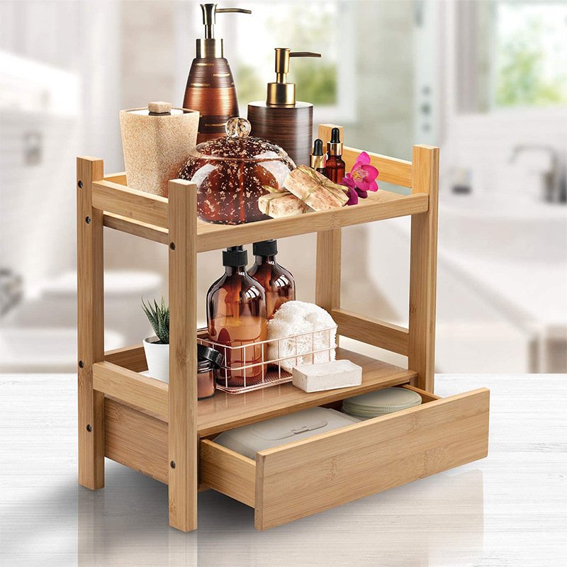 Wooden shelves household kitchen living room creative double countertop finishing storage shelf