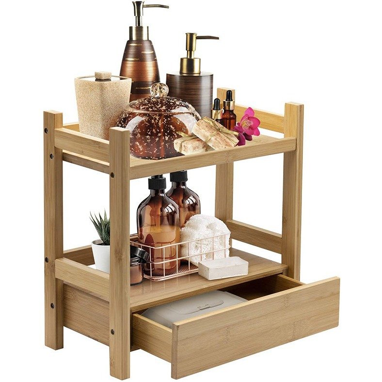 Wooden shelves household kitchen living room creative double countertop finishing storage shelf