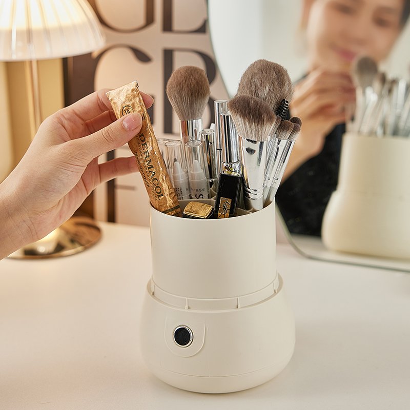 Girls Plastic Make Up Brushes Cosmetic Makeup Brush Holder Organizer With Lid Desktop Storage Box