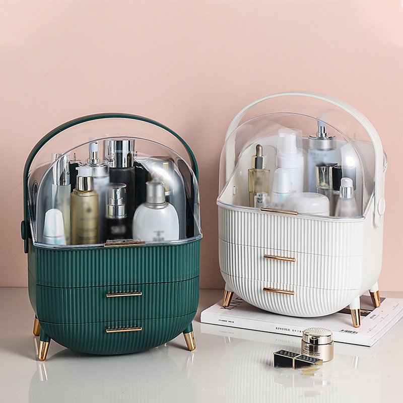 NISEVEN New Portable Cosmetic Display Case Dustproof Waterproof Cosmetic Organizer Clear Plastic Makeup Organizer with Handle