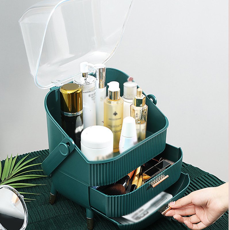 NISEVEN New Portable Cosmetic Display Case Dustproof Waterproof Cosmetic Organizer Clear Plastic Makeup Organizer with Handle