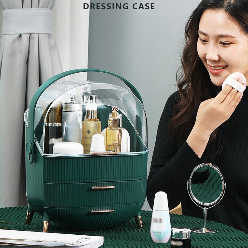 NISEVEN New Portable Cosmetic Display Case Dustproof Waterproof Cosmetic Organizer Clear Plastic Makeup Organizer with Handle