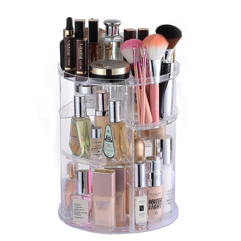 Acrylic Adjustable Multi-Function 360 Rotating plastic cosmetic storage box organizer makeup Perfume