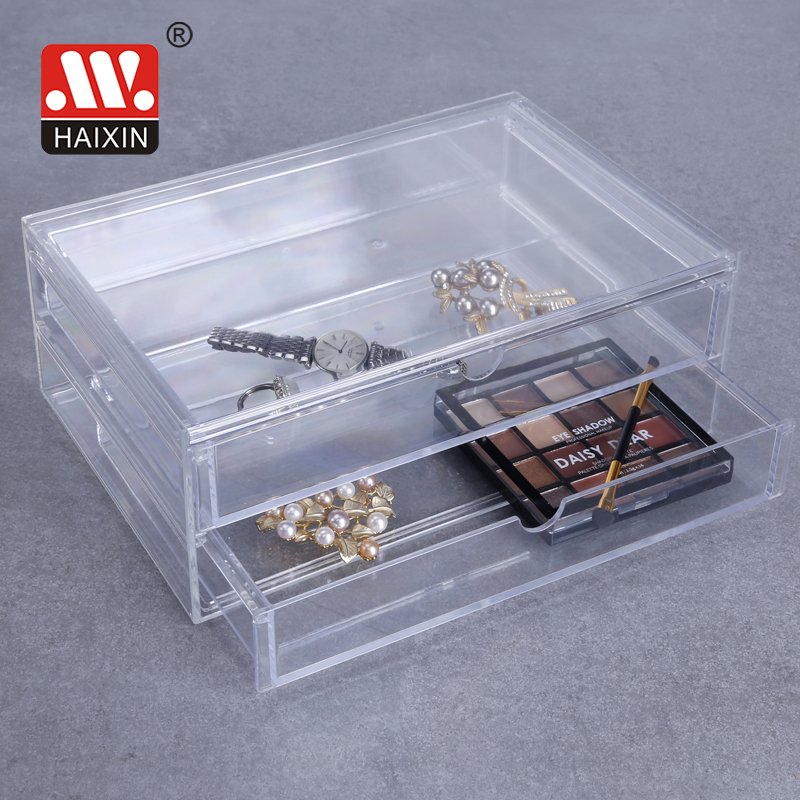 Table 2 tier multifunctional transparent makeup jewelry holder power lipsticks perfume cosmetic organizer plastic storage boxes