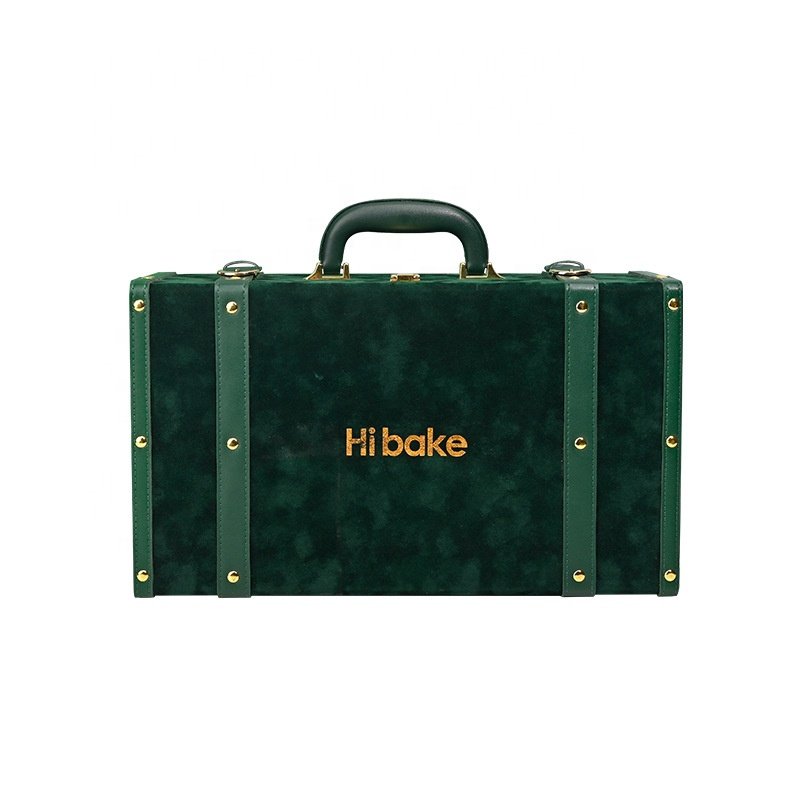 Custom Green Velvet MDF Cosmetic Makeup Box Leather Surface Wooden Storage Box Organize With Handle