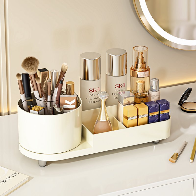 Wholesale plastic makeup organizers ABS material storage boxes bins multifunction with brush holder