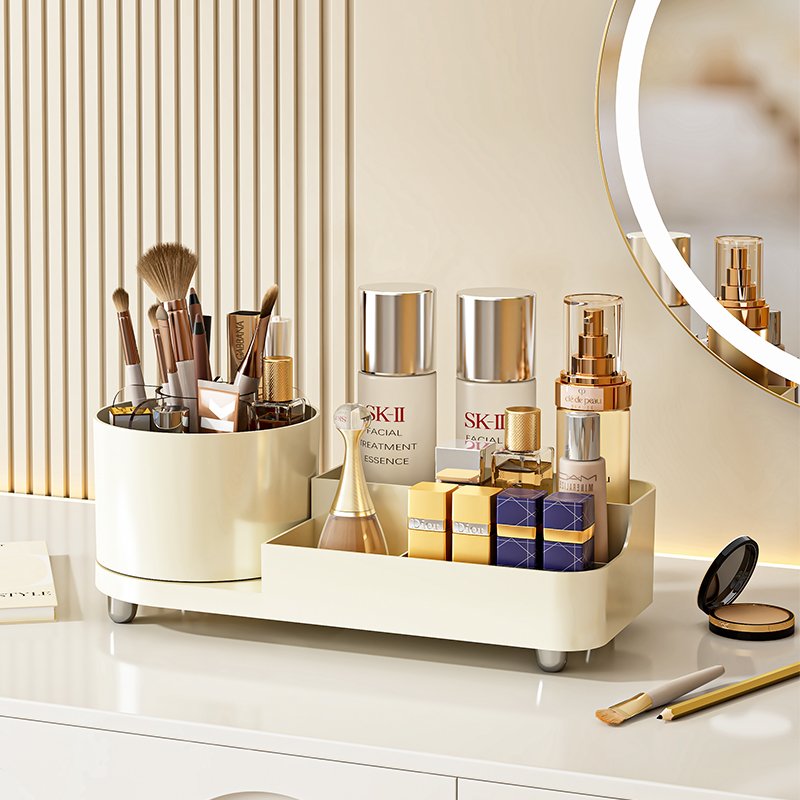 Wholesale plastic makeup organizers ABS material storage boxes bins multifunction with brush holder