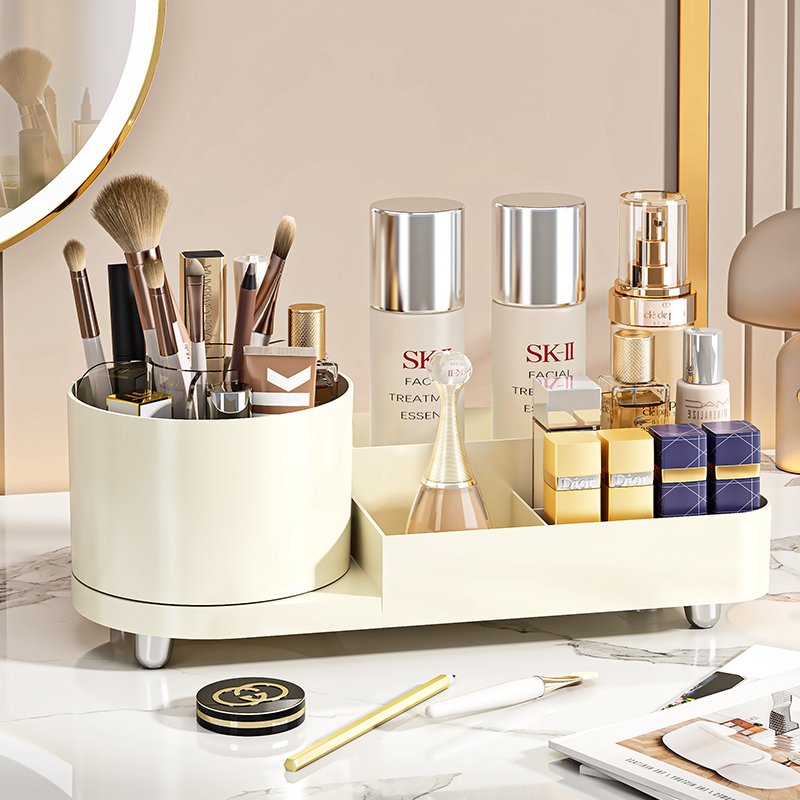 Wholesale plastic makeup organizers ABS material storage boxes bins multifunction with brush holder