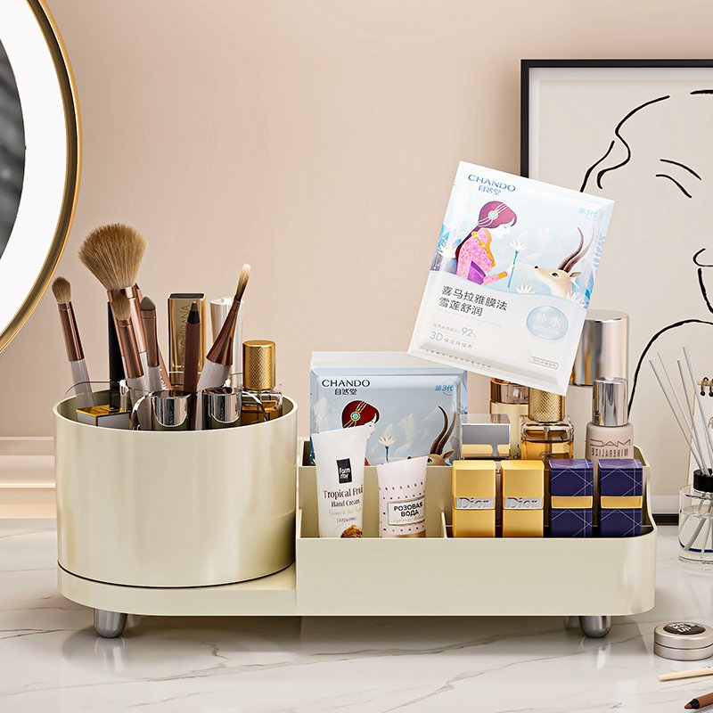 Wholesale plastic makeup organizers ABS material storage boxes bins multifunction with brush holder
