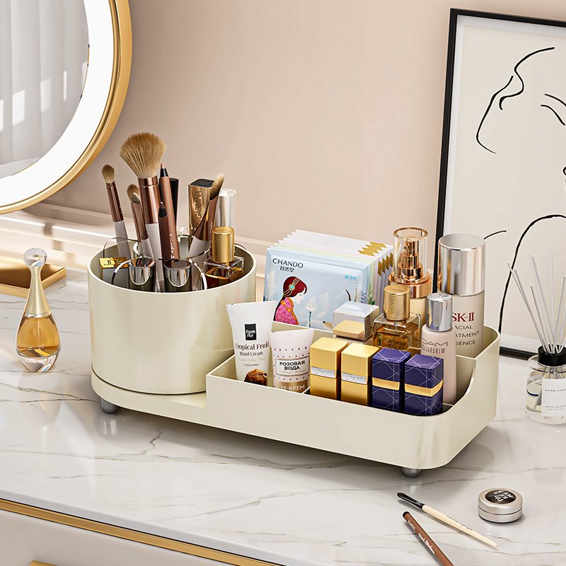Wholesale plastic makeup organizers ABS material storage boxes bins multifunction with brush holder