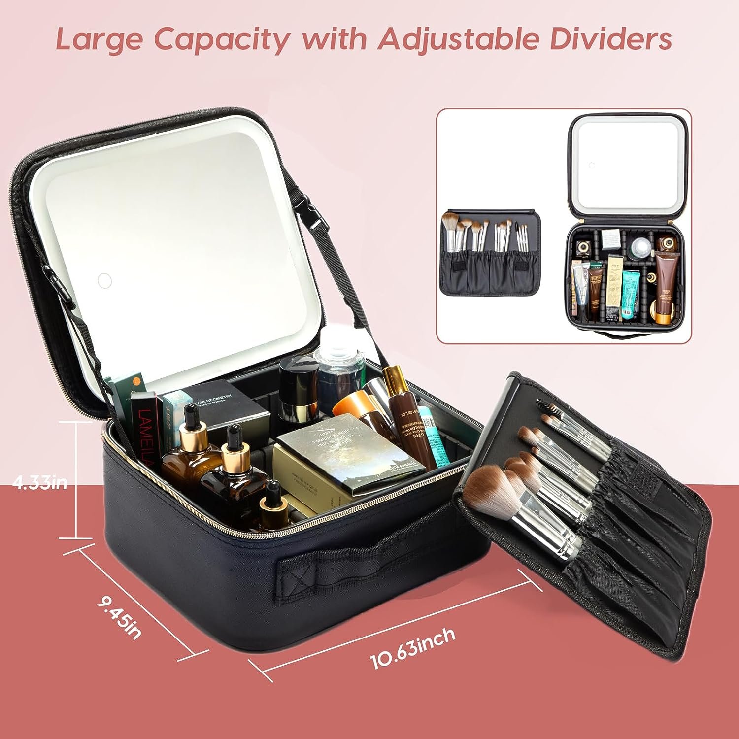 Portable professional PU storage organize cosmetic bag large capacity desktop beauty makeup tool kits Case with Led Light Mirror