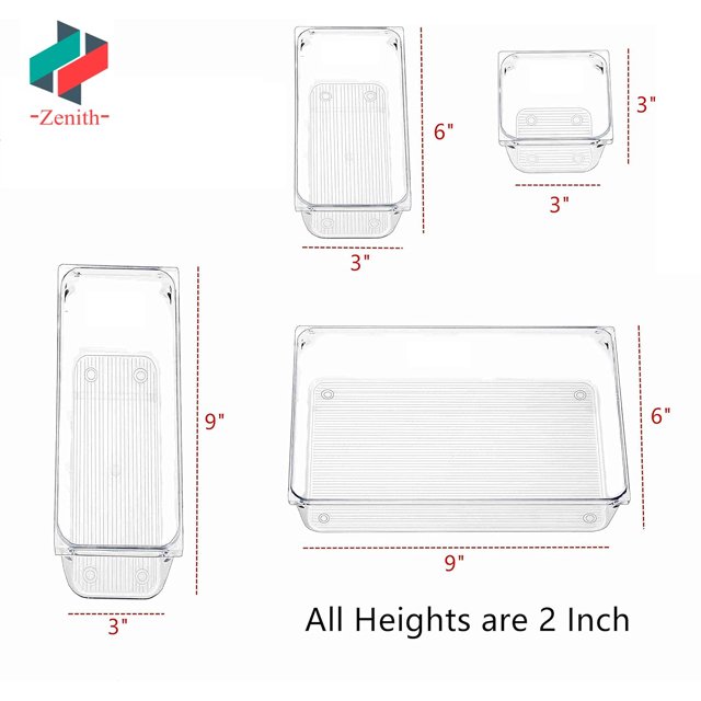 Clear Drawer Organizers Plastic Vanity Drawer Organizers Desk Drawer Organizer Trays for Makeup,Bathroom and Kitchen