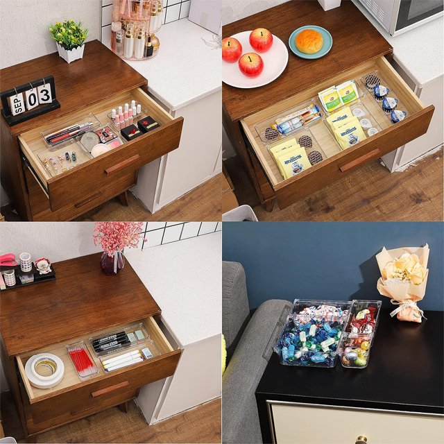 Clear Drawer Organizers Plastic Vanity Drawer Organizers Desk Drawer Organizer Trays for Makeup,Bathroom and Kitchen