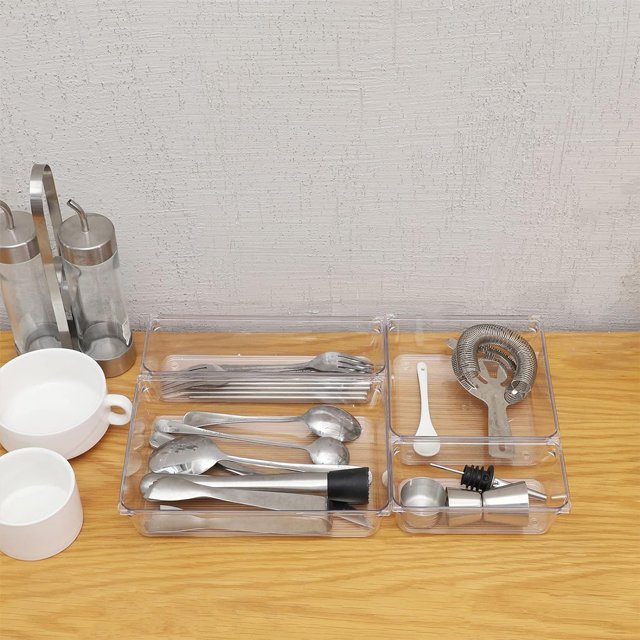 Clear Drawer Organizers Plastic Vanity Drawer Organizers Desk Drawer Organizer Trays for Makeup,Bathroom and Kitchen