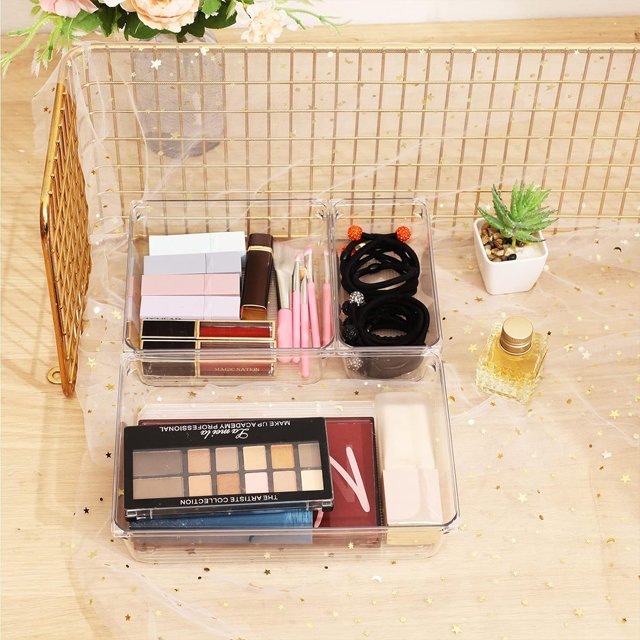 Clear Drawer Organizers Plastic Vanity Drawer Organizers Desk Drawer Organizer Trays for Makeup,Bathroom and Kitchen