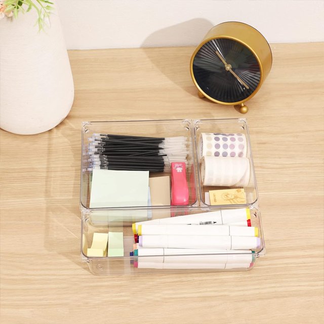 Clear Drawer Organizers Plastic Vanity Drawer Organizers Desk Drawer Organizer Trays for Makeup,Bathroom and Kitchen