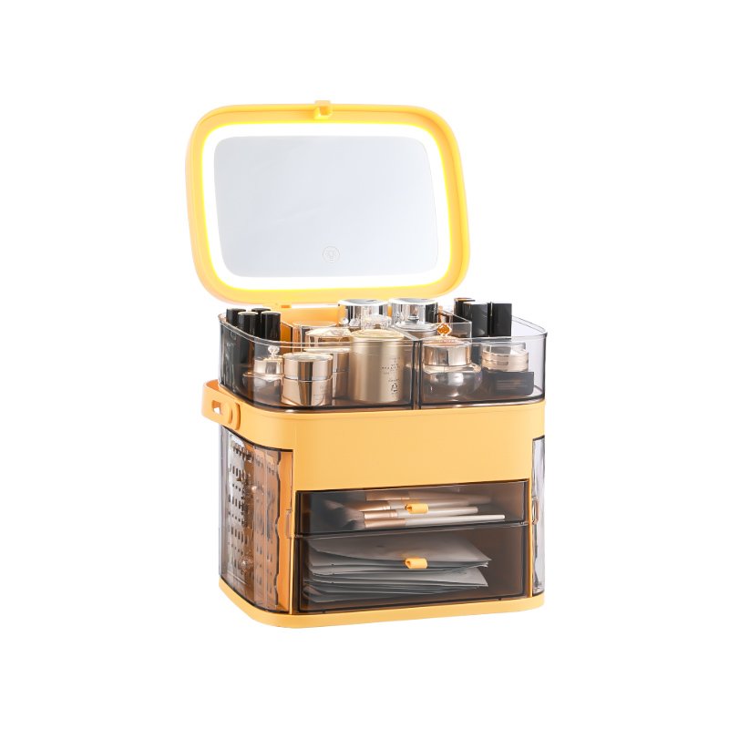 Plastic Makeup Organizer Cosmetic Storage Box Led Light Cosmetic Plastic Storage Organization Box