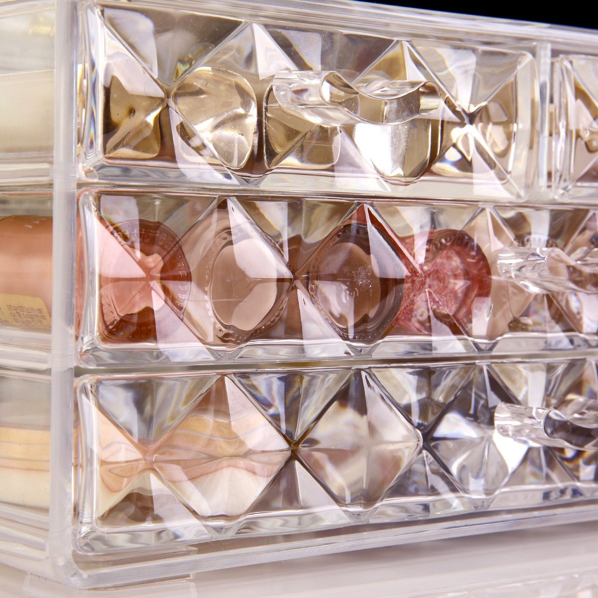 Transparent dresser acrylic cosmetic storage and jewelry display box stackable small plastic clear makeup organizer