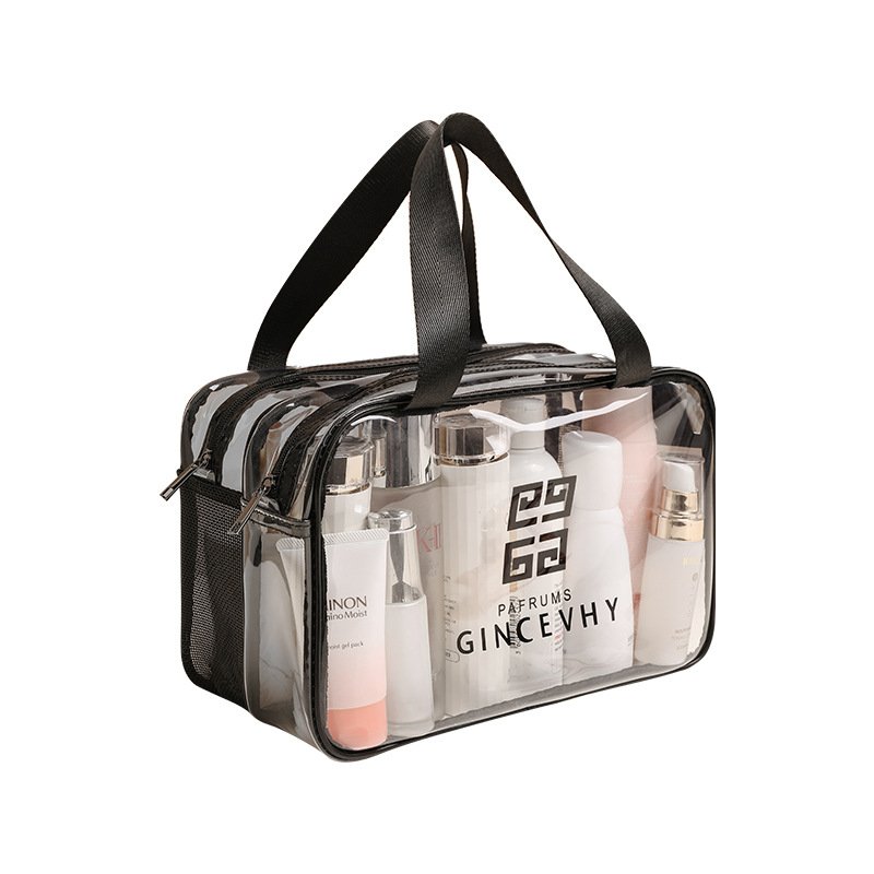 Wholesale printed logo large capacity travel toiletry bags pvc clear makeup cosmetic tote bag for women