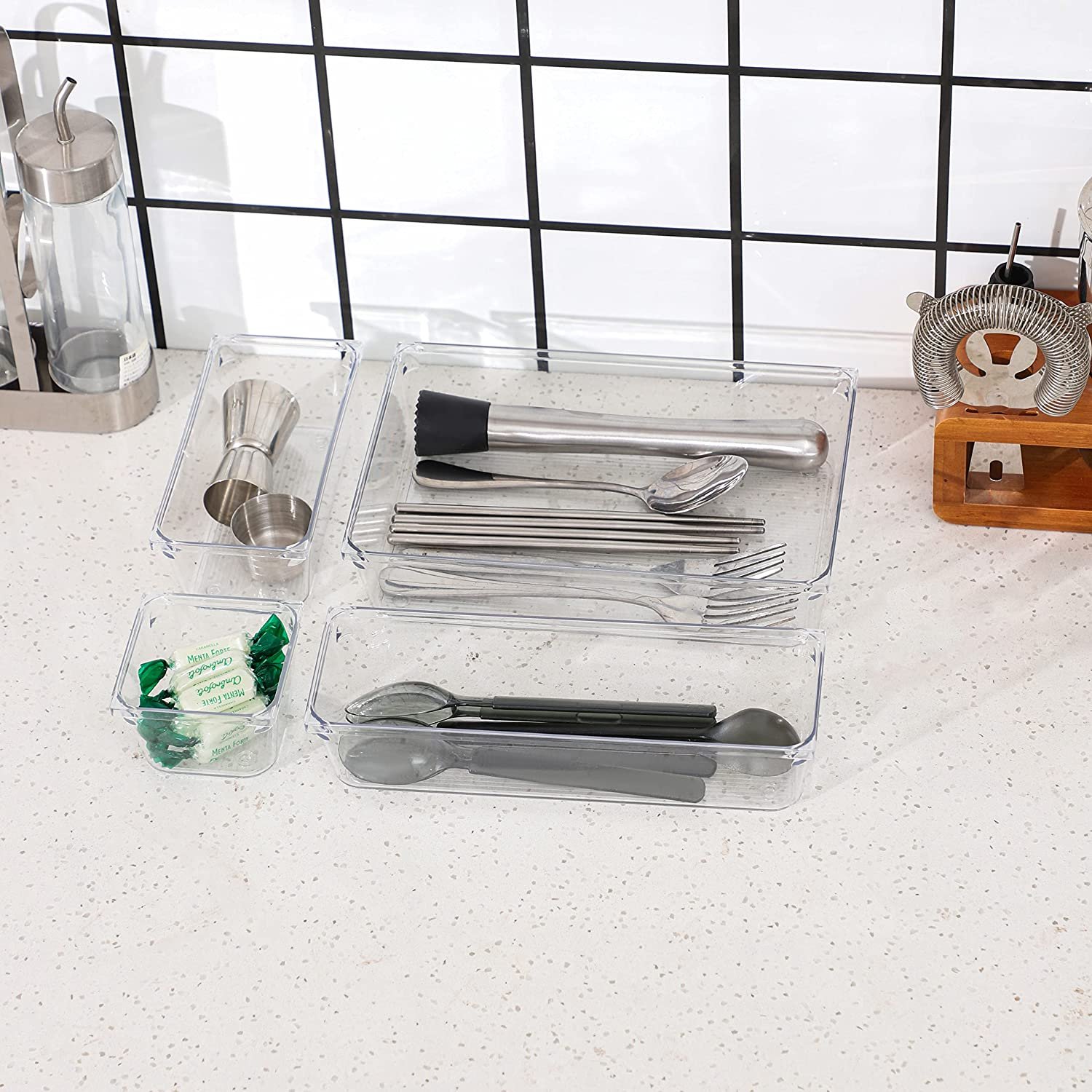 Clear Plastic Drawer Organizers Set Storage Bins for Makeup Kitchen Utensils and Office makeup organizer storage box
