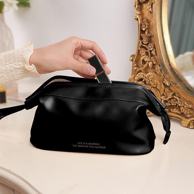 Women cute designer leather custom logo white portable zipper travel Roomy Double Layer Toiletry case Large Makeup Bag