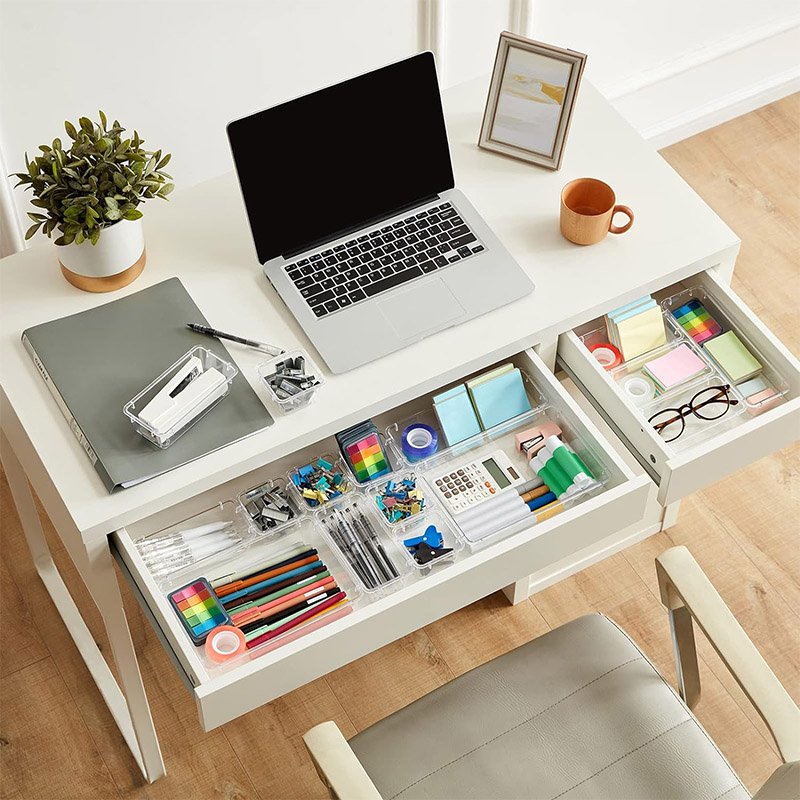 25 piece Acrylic Organizer Set Divider Organizing Box Cosmetics Storage Kitchen Office Desk Drawer Organizer Trays Bins