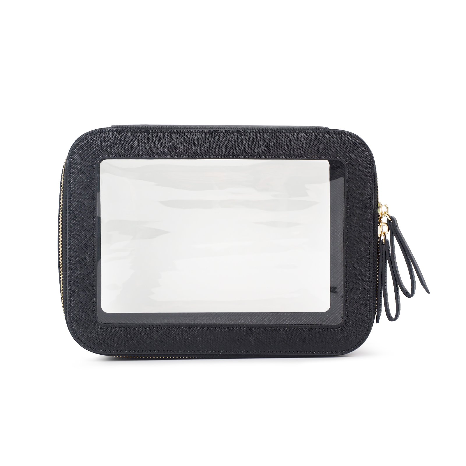 Makeup Clear Cosmetic Bags Travel Toiletry Bag with Clear Windows & Gold Zippers for Women
