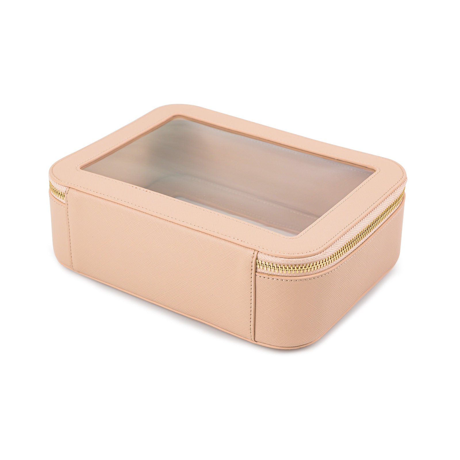Makeup Clear Cosmetic Bags Travel Toiletry Bag with Clear Windows & Gold Zippers for Women