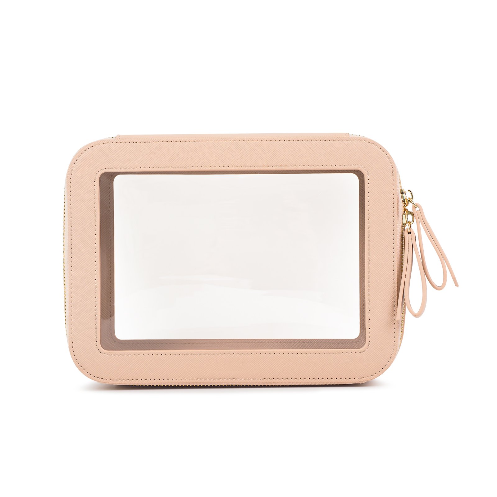 Makeup Clear Cosmetic Bags Travel Toiletry Bag with Clear Windows & Gold Zippers for Women