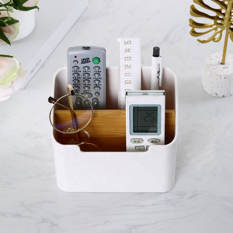 Creative multi functional kitchen office portable desktop organizer plastic countertop storage box with removable divider