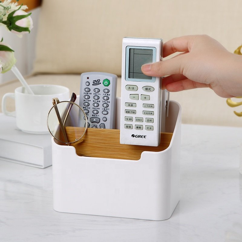 Creative multi functional kitchen office portable desktop organizer plastic countertop storage box with removable divider