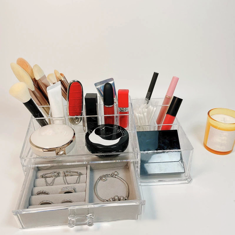 Acrylic transparent one layer drawer storage box Lipstick cosmetics makeup brush skin care desktop storage
