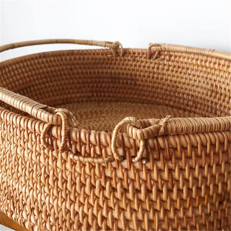 Kitchen Storage Basket Lightweight Handcrafted Durability Rattan Desktop Storage Basket With Handle (Set of 2) AGENAS