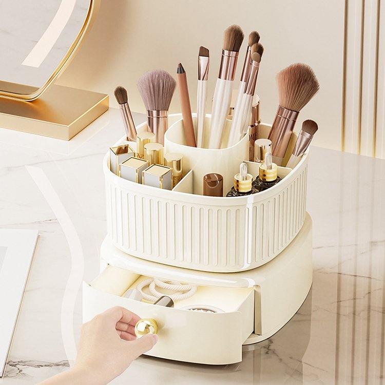 Cosmetics Skincare Organizers Countertop Drawer Storage Jewelry box 360 Degree Rotating Large Makeup Organizer with Brush Holder