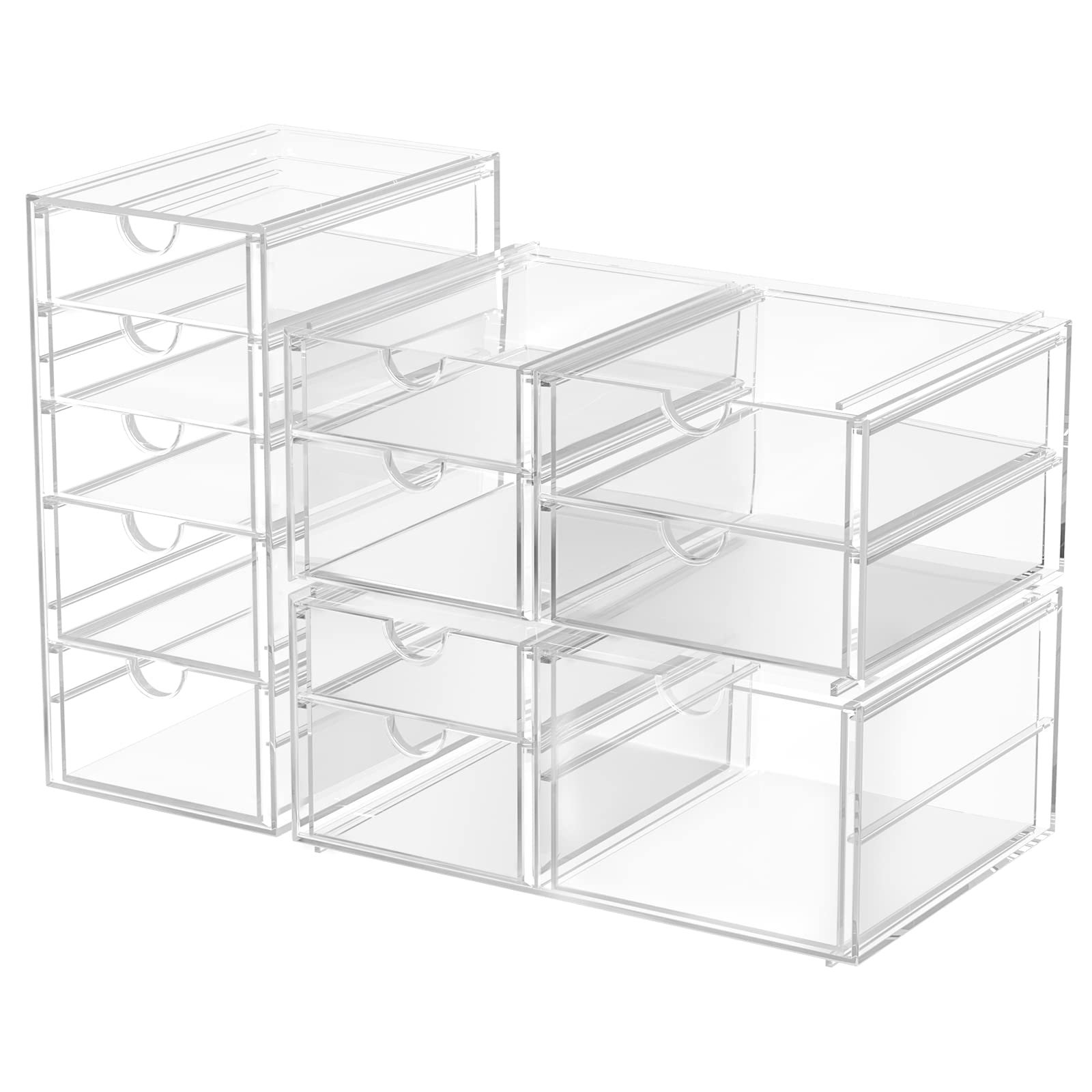 Custom Acrylic Storage Display Box Desk Organizers for Jewelry Accessories Cosmetics Stackable, with 19 Drawers 4 Pack Modern