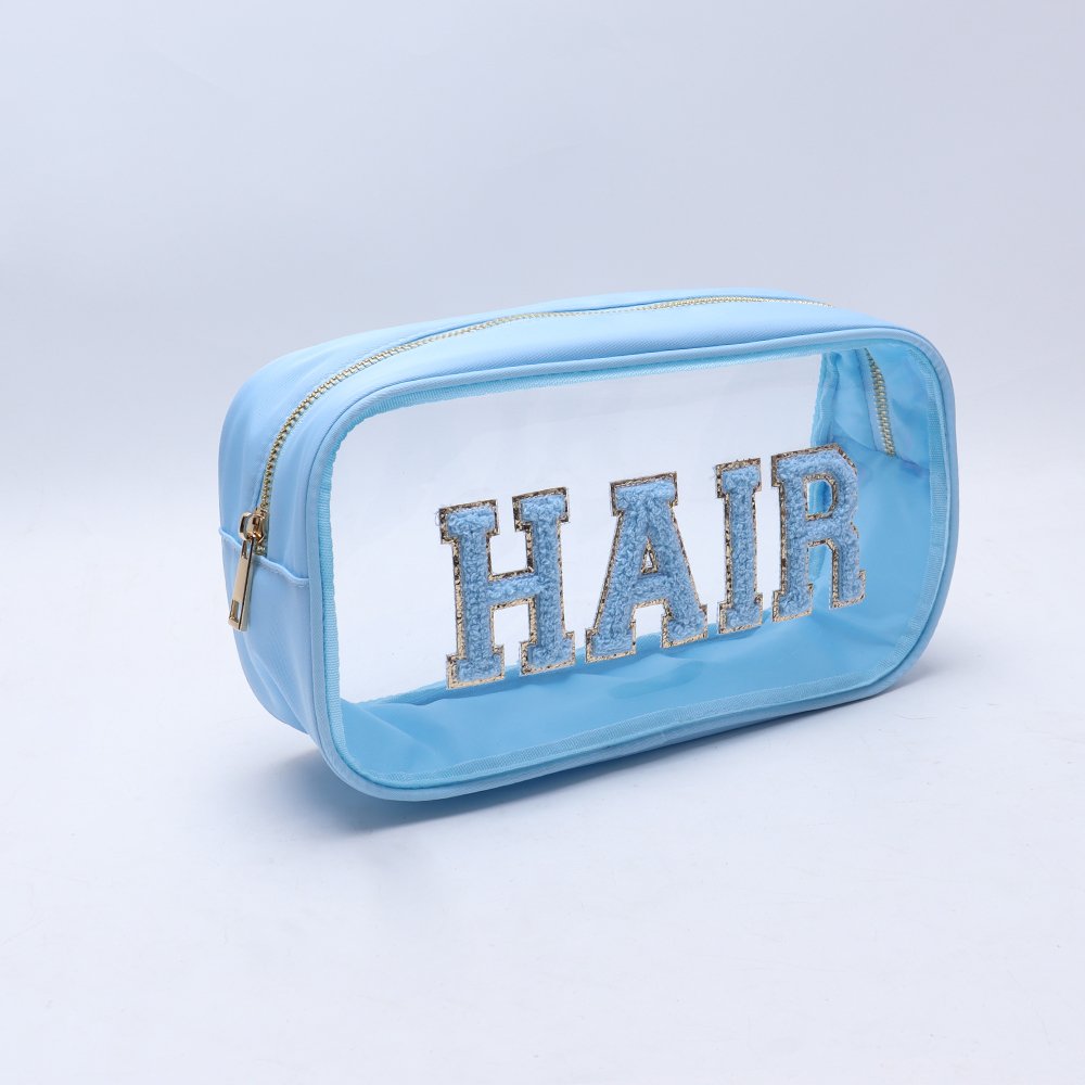 Multi Colors Sizes Customize Logo Letter Patches Zipper Storage Travel Accessories Organizers Clear PVC Cosmetic Makeup Pouch