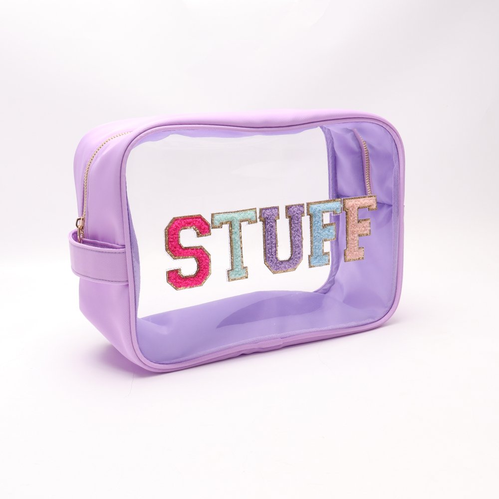 Multi Colors Sizes Customize Logo Letter Patches Zipper Storage Travel Accessories Organizers Clear PVC Cosmetic Makeup Pouch